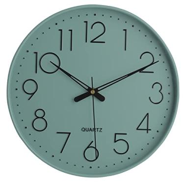 Imagem de Topkey Relógio de parede de 30,48 cm, silencioso, sem tique-taque, relógio de parede decorativo redondo para escritório, sala de estar, quarto, cozinha (bateria não incluída), azul escuro