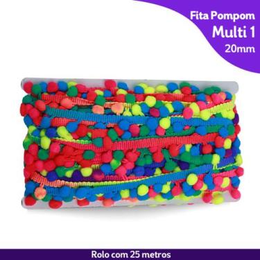 Imagem de Fita Pompom 20mm Multicor 1 Rolo Com 25 Metros. - kaftor