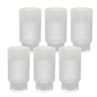 Imagem de Kit 6 Copo Vidro Canelado Grafiatto Alto Borda Dourada 310mL - CLICK H