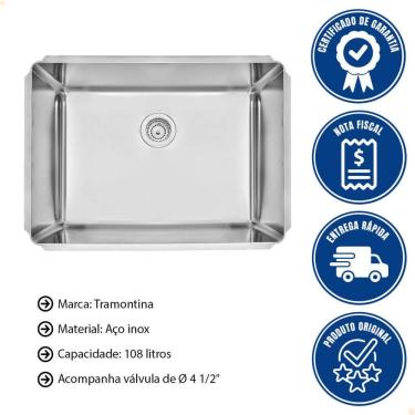 Imagem de Cuba Profissional Tramontina Dritta Pro Inox Acabamento Scotch Brite 70x50 Cm Com Válvu...