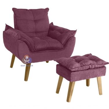 Imagem de Poltrona/cadeira Decorativa E Puff Glamour Bordô/vinho Com Pés Quadrado - Vinho