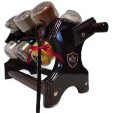 Imagem de Porta temperos em madeira maciça 12 potes + colher dosadora de Tempero