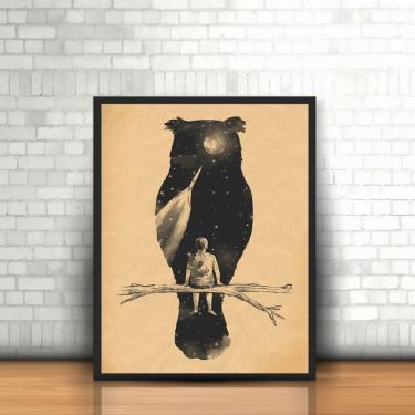 Imagem de Quadro com Moldura  Tumblr Criança e Coruja Noite Estrelada