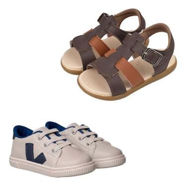 Imagem de Kit Sandalia Papete Infantil Anatomico Tenis Conforto Menino - Mimofle