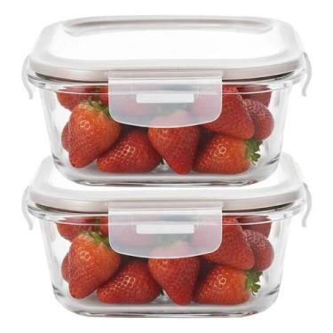 Imagem de 2 Pote Hermético de Vidro Quadrado Com Tampa 520ml Alimentos - Aratem
