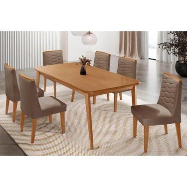 Imagem de Sala Jantar Mesa Havana Tampo Curvo 180cm+6 Cadeiras Maldivas Madeira 