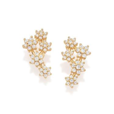 Imagem de Brinco Flores Com Zircônias Banhado de Ouro Rommanel 527571 Cor:Dourad
