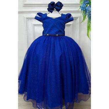 Imagem de Vestido Infantil Longo Azul Royal com Busto Nervura para Meninas - no-