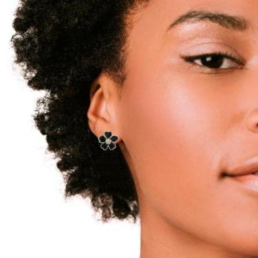 Imagem de Brinco Feminino de Pressão Flores Luxo Flor Pequeno Preto - - anjo da 