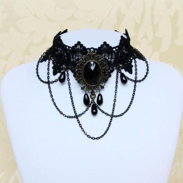 Imagem de Colar Gargantilha Gótico Feminino Cristal Vintage Pendente - - anjo da