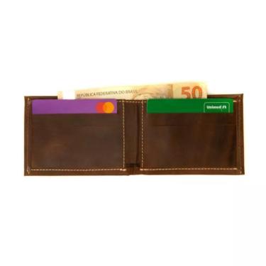 Imagem de Carteira Slim Compacta Masculina Em Couro Durável Crazy Horse Café