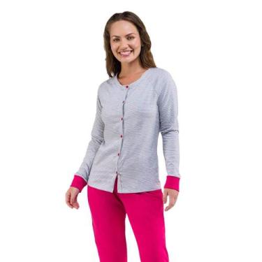 Imagem de Pijama Longo Aberto Algodão Bela Notte 1001585 Listrado, P, Mescla bra