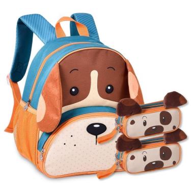 Imagem de Mochila Escolar Cachorrinho com 2 Estojos Duplos Infantil-Unissex