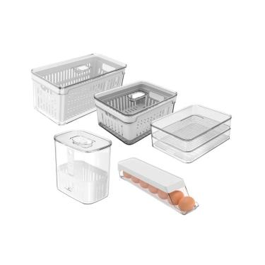 Imagem de Kit Organização Geladeira OU Linha Clear Fresh – 5 Peças | Porta Frios, Organizadores, Porta Ovos e Temperos