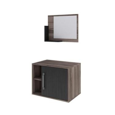 Imagem de Conjunto Balcão E Espelheira Soft 600 Perffect Acetinado Nogal C-preto