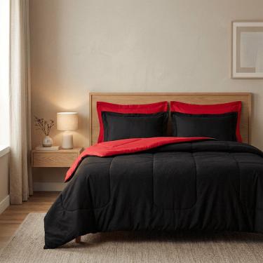 Imagem de Kit edredom colcha casal queen 05 peças dupla face super macio mais travesseiros 200 fios percal hip