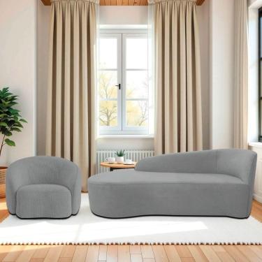 Imagem de Kit Divã Recamier Orgânico França 160cm Lado Esquerdo E Poltrona Amore Bouclé Cinza