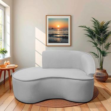 Imagem de Divã Recamier Curvo Sala De Estar Recepção Marrocos 160cm Lado Esquerdo Linho Cinza Claro