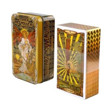 Imagem de Baralho De Tarot Manara Com Borda Dourada 78 Cartas Em Caixa De Lata J