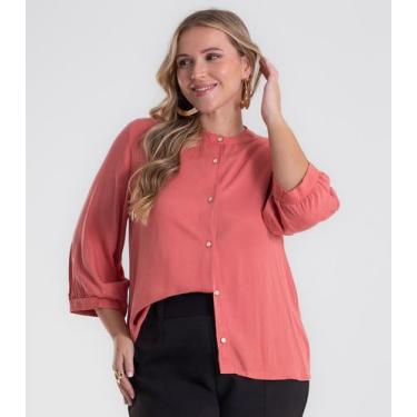 Imagem de Camisa Manga 3/4 Gola Padre Plus Size Secret Glam Laranja, Plus G1, La