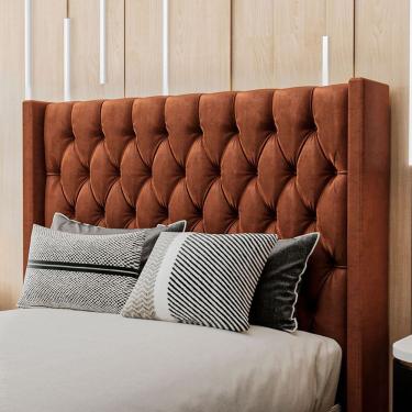 Imagem de Cabeceira Estofada Solteiro 90 Cm Pérola Veludo Terracota