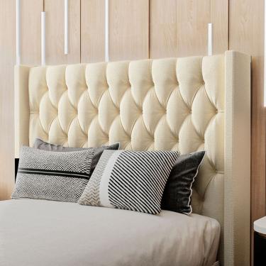 Imagem de Cabeceira Estofada Pérola Casal 140 Cm Linho Creme 150x155x12 Cm Sonhar Estofados