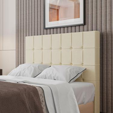 Imagem de Cabeceira Estofada Turmalina Casal 140 Cm Linho Creme Sonhar Estofados