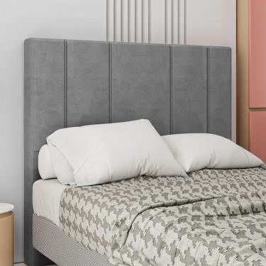 Imagem de Cabeceira Estofada Rubi Casal 140 Cm Veludo Cinza Sonhar Estofados