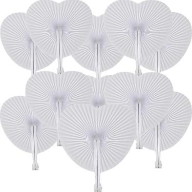 Imagem de Ventiladores de mão dobráveis Bestage White Heart Wedding, 100 pacotes
