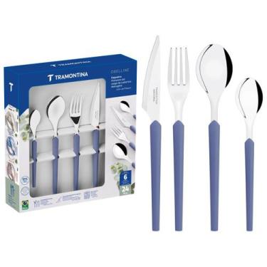 Imagem de Faqueiro Tramontina Inox 24 Peças Obelline, Azul Boreal, 24 peças