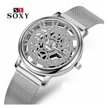 Imagem de Relógio Feminino Skeleton Luxo Pulseira Silicone de Aço Estojo - Soxy,