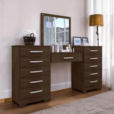 Imagem de Conjunto Cômoda e Penteadeira Floratta 5 Gavetas com Espelho em MDF Marrom para Quarto