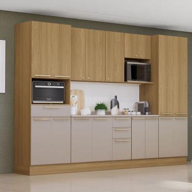 Imagem de Cozinha Completa Elegance 8 Pçs 17 Portas 4 Gavetas MDF 320cm Amadeirado Espaço Micro-o...