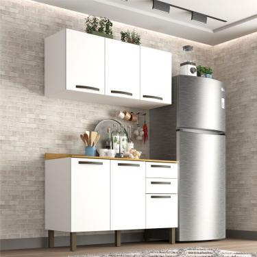 Imagem de Cozinha Compacta Valencia 6 Portas 2 Gavetas em MDF 120cm Branco com Tampo MDP