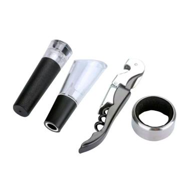 Imagem de Jogo para Vinho com Caixa Personalizada 4 Peças para Servir em Aço Inox com Acessórios Essenciais Preto