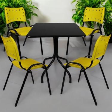 Imagem de Kit 4 Banquetas para Bar Jogo de Mesa Moema Moderno Aço Assento Madeira 80CM Amarelo Preto