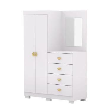 Imagem de Cômoda Guarda Roupa Aurum 4 Gavetas com Corrediças Telescópicas Puxador Concha Branco