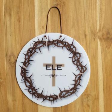 Imagem de Guirlanda de Páscoa em Acrílico Ele Vive - 25cm - Alta Qualidade - Fór