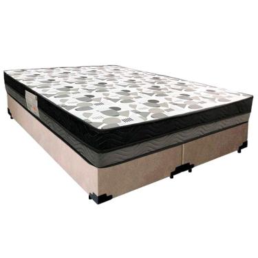 Imagem de Cama Box Casal Suede Bipartido + Colchão Ortobom Iso Dupla Face 60x138x188 Cor:bege