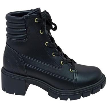 Imagem de Bota Moleca Coturno Feminina Salto Tratorado Casual, Preto, 35
