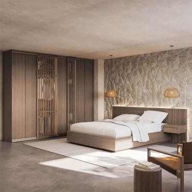 Imagem de Kit Guarda Roupas 7 Portas e Cama Casal/Queen com LED Seringal CabeCasa MadeiraOriginals Nogal
