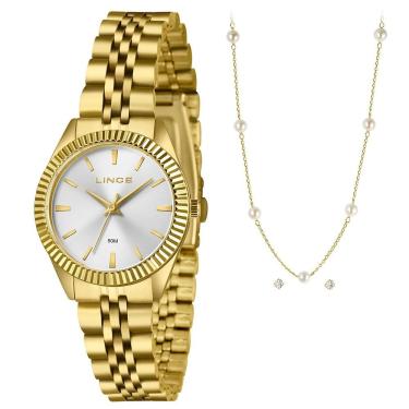 Imagem de Relógio LINCE feminino kit dourado LRGM064L32 K0JBS1KX