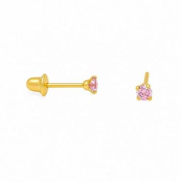 Imagem de Brinco em Ouro 18K com Zircônia Redonda Rosa Claro - Par - Justino Rib