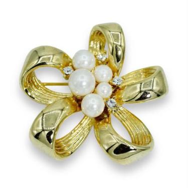 Imagem de Broche Strass e Pérola Laço BRG1174 - Akasaki, Dourado