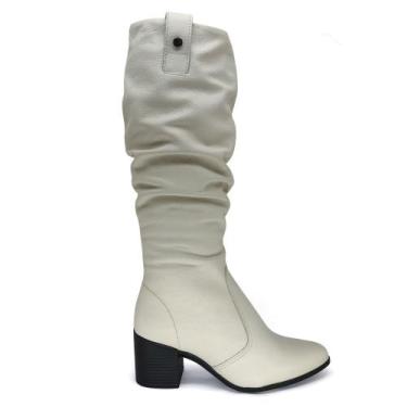 Imagem de Bota Bottero Cano Longo Salto Médio Enrugada Couro 346920 Cor:Off Whit
