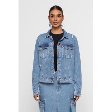 Imagem de Jaqueta Jeans Feminina Basic Médio Doct - Doct Jeans, PP, Indigo médio