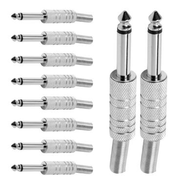 Imagem de Conector P10 Macho Mono Plug 6,35mm Metal Niquelado com Mola para Instrumentos Kit 10 Unidades Storm