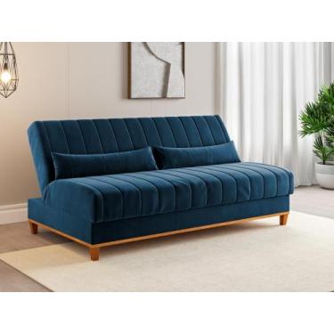 Imagem de Sofá cama 3 lugares 1,80m Veludo Colors Azul - Viero