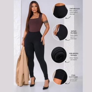 Imagem de Calça Feminina Legging Suplex Flanelada Cintura Alta Cor Preta - Gilfe