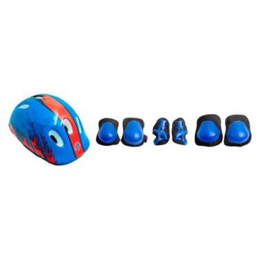 Imagem de Kit Proteção E Capacete Infantil Completo 7 Peças - Azul E Vermelha - 